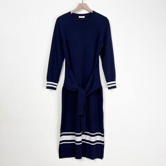 Sandro Cashmere Wool Stripe Midi Knit Sweater Bryone Dress Preppy Paris Academia - Picture 4 of 14